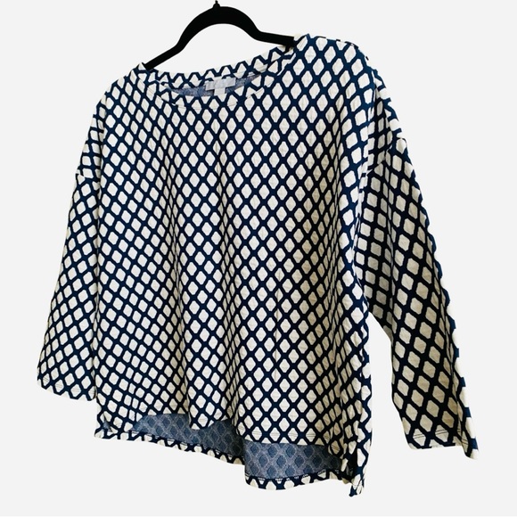 Pure Collection Women’s Top 12 Quilted Cotton Navy Blue Diamond Pullover - Picture 3 of 6